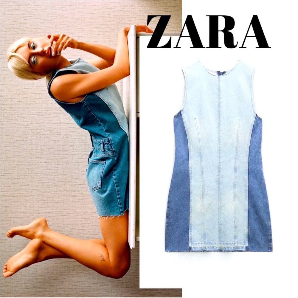Zara limited edition denim patch detail mini dress